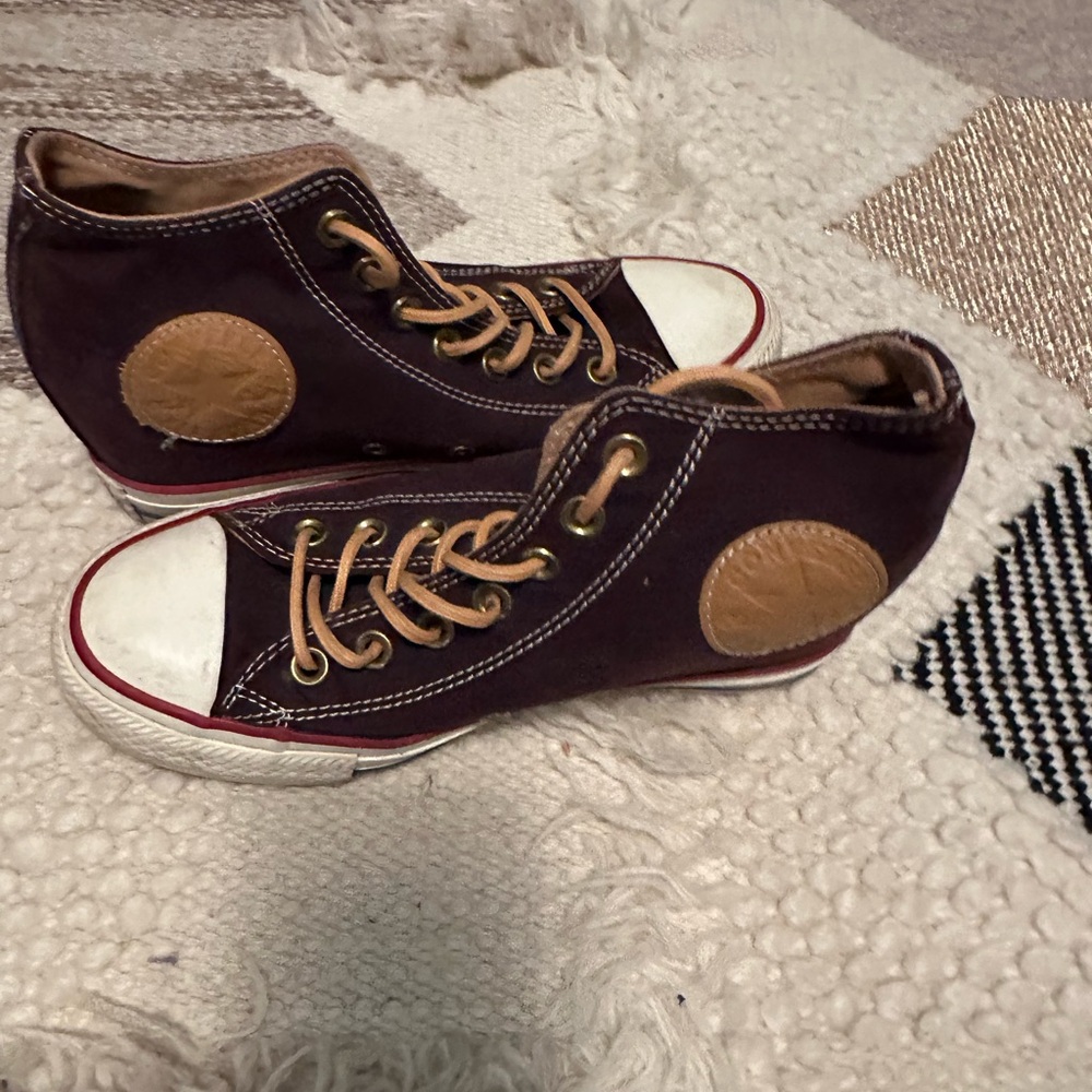 Converse Maroon and White Wedge Sneakers